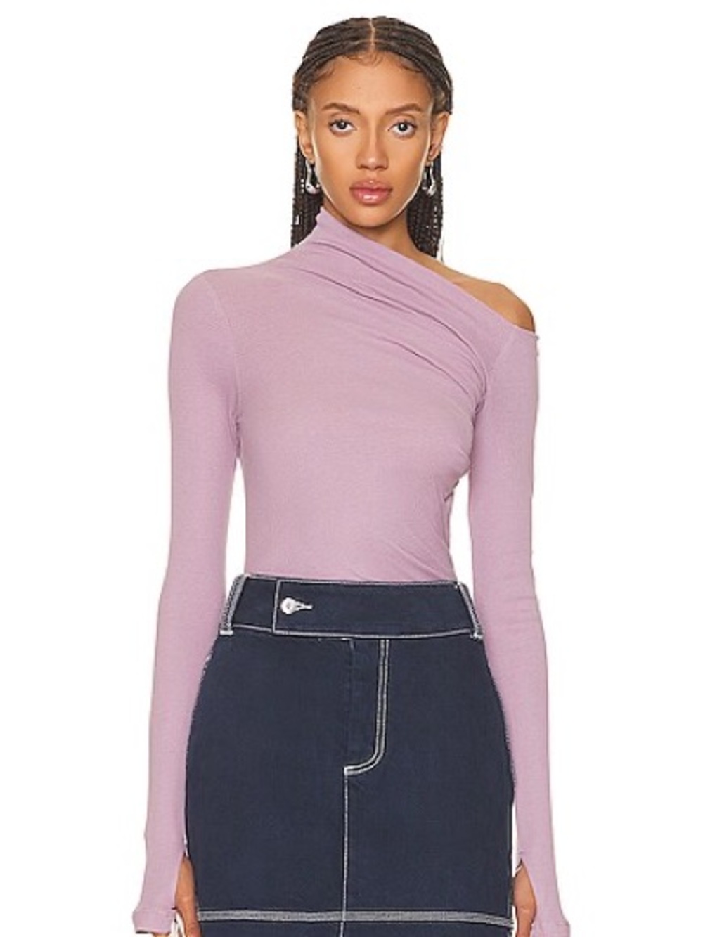 Helmut Lang Lavender Ribbed Off-Shoulder Top
